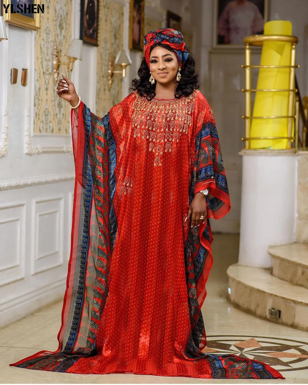 Long African Dresses for Women Plus Size Clothing Dashiki Chiffon Beaded Abaya Muslim Dress African Clothes Robe Africaine Femme