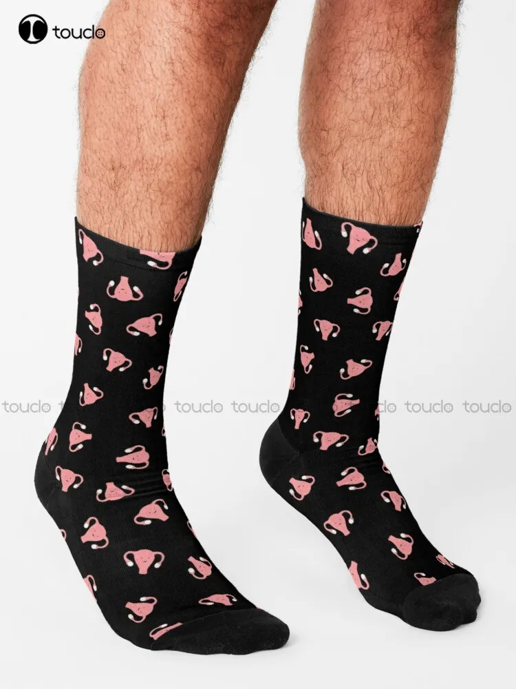 Crazy Happy Uterus In Black Small Repeat Feminism Obgyn For Girlfriend Socks Womens Soccer Socks Personalized Custom Fashion New