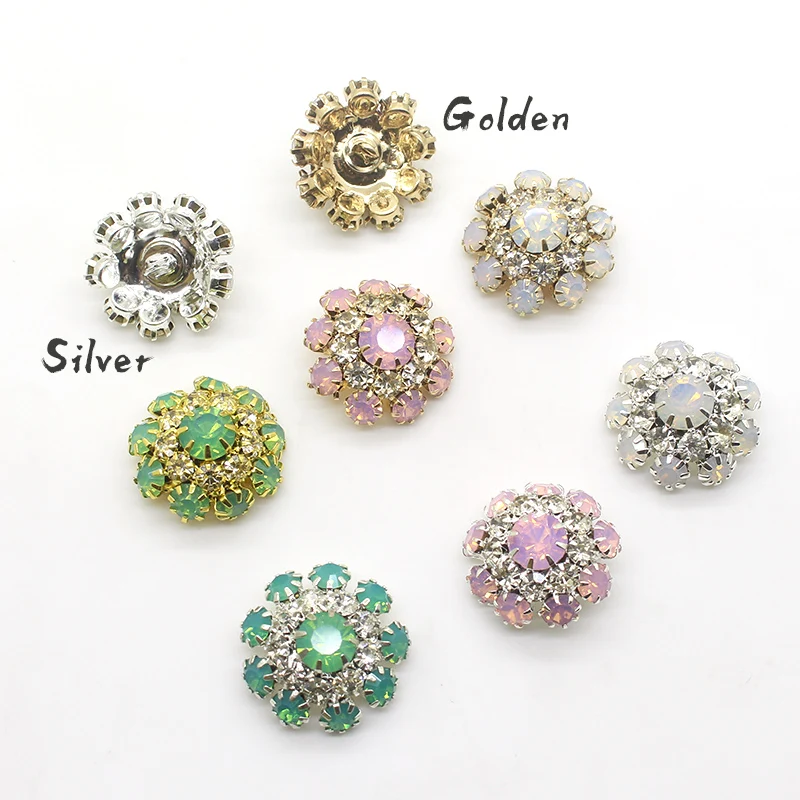 New 20mm Rhinestones Buttons For Clothing 5Pcs/Lot Beautiful Mix Color Buttons Metal Diamond Button Wedding Decoration