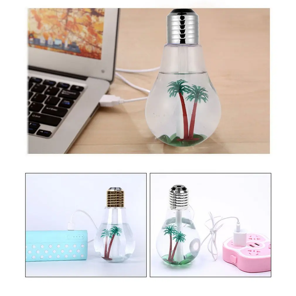 Bulb Humidifier 400ml USB Air Humidifier Colorful LED Night Lamp Essential Oil Diffuser for Home Office