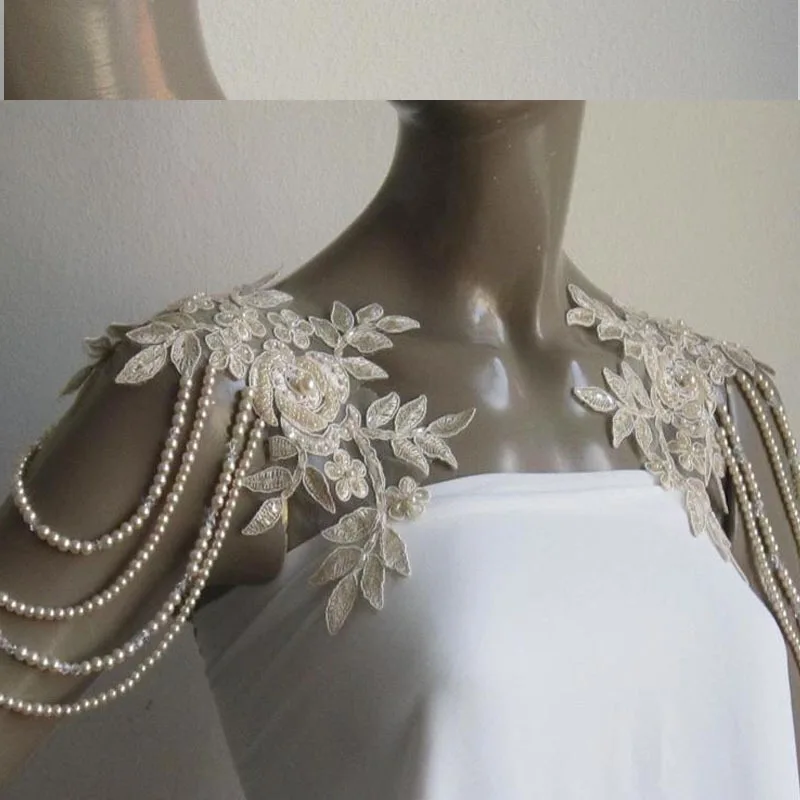 

Luxury Women Pearl Shoulder Chain Jewelry Handmade Beaded Choker Wedding Dress Party Necklace Vintage Brand Design Body Chain