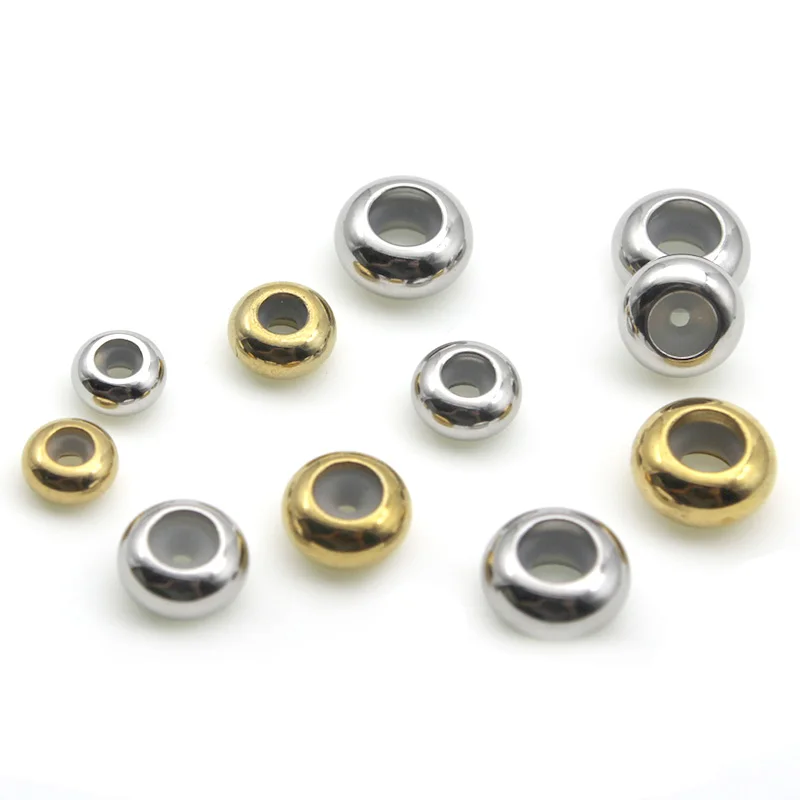 10pcs 6/7/8/10mm Stainless Steel Adjustment Beads with Non-slip Silicone Ring Gold Stopper Spacer Beads for Jewelry Making DIY