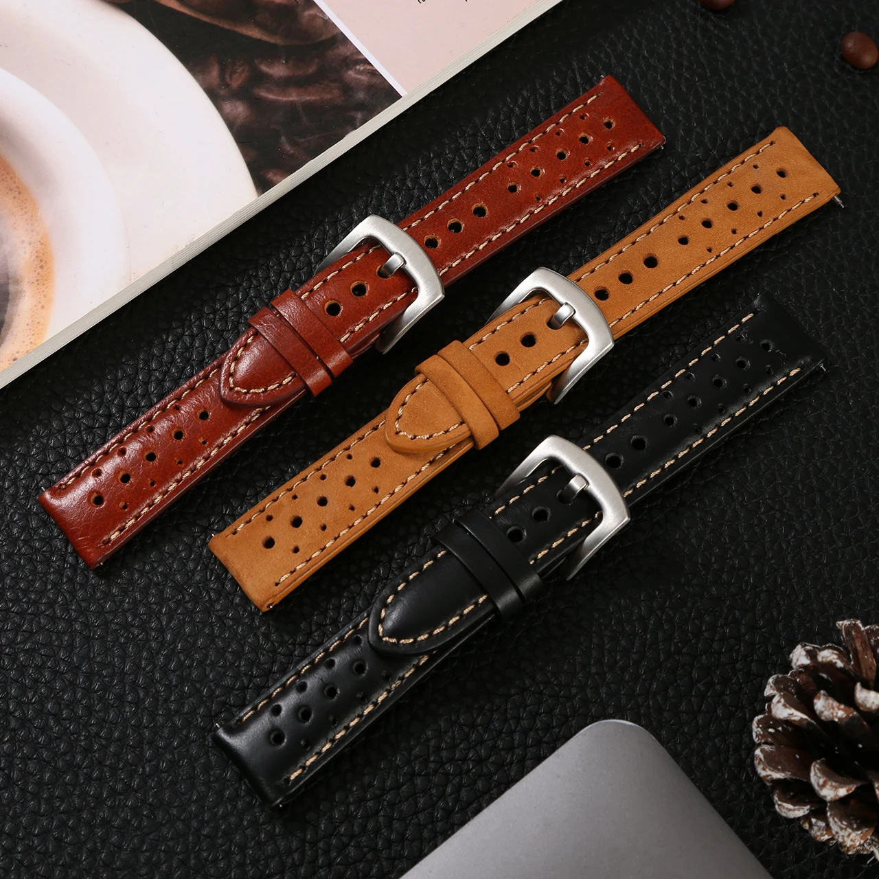 Handmade Genuine Vintage Full Grain Leather Watch Strap 20mm 22mm Racing Watch Band Quick Release Watchbands Accessories