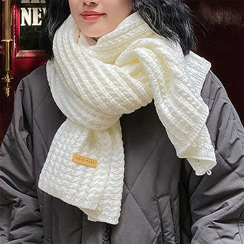 New Korean Women\'S Knitted Scarf Winter Wild Student Warm Ladies White Black Thick Long Woman Scarf