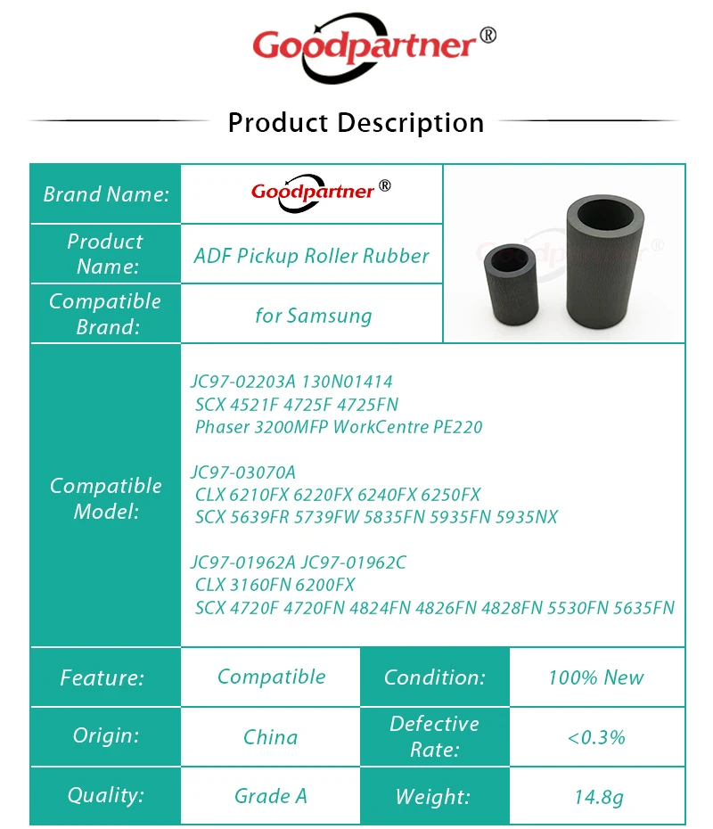 JC97-02203A JC97-03070A ADF Pickup Roller Tire for Samsung SCX 5935 4824 4521 4828 5835 5530 4720 4725 5639 5739 4826 5635 3160