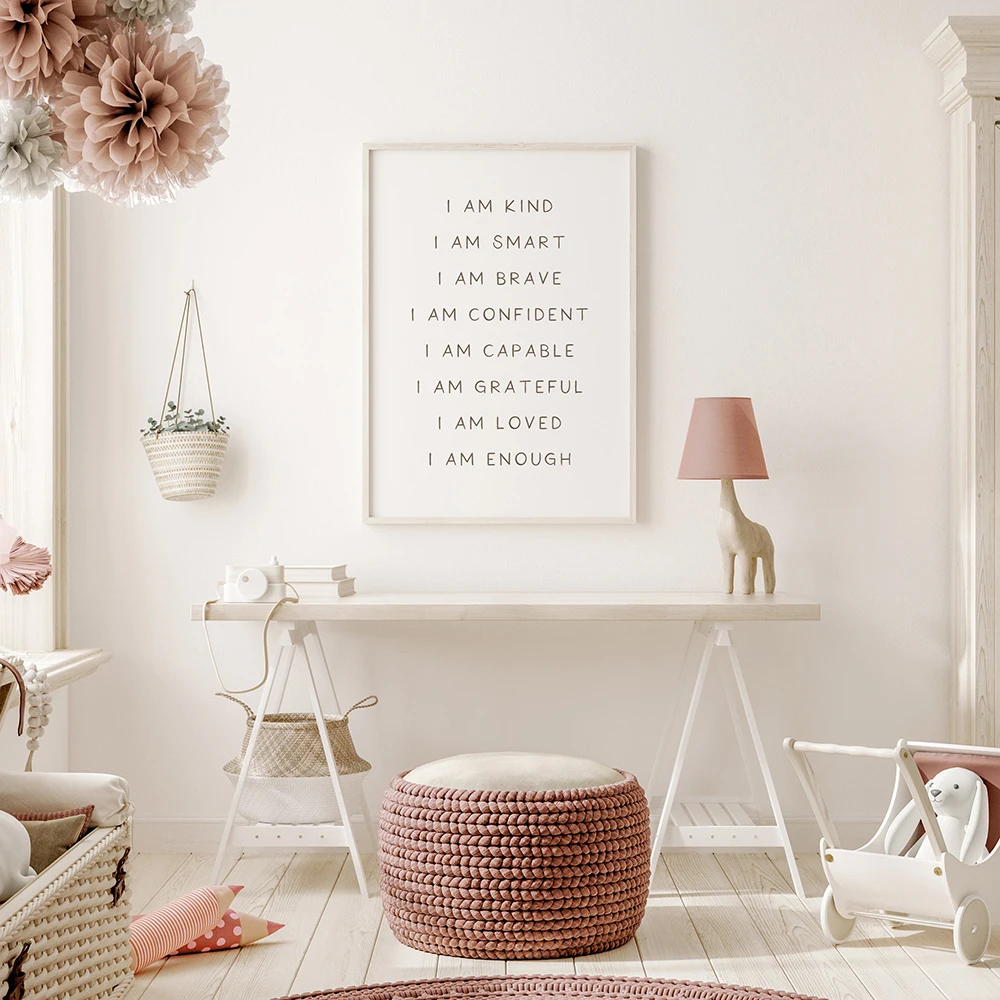 I am Kind Smart Loved Inspirational Quote Art Poster and Print Canvas Painting Nursery Wall Affirmations for Kids Home Decor