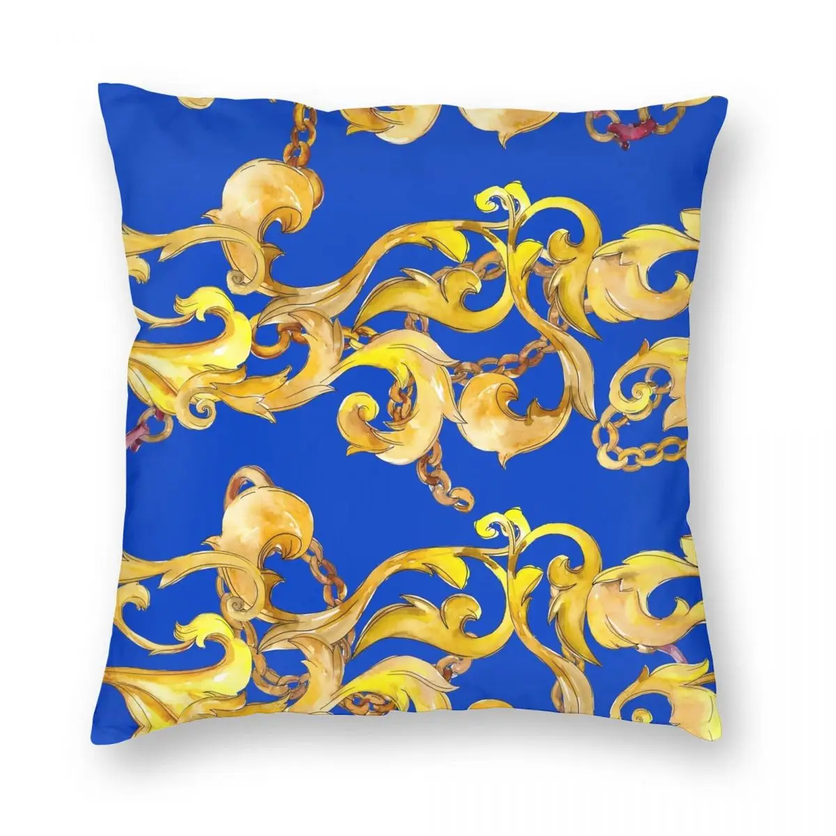 Bold Royal Blue Watercolor Print Square Pillowcase Polyester Linen Velvet Pattern Zip Throw Pillow Case Car Cushion Cover