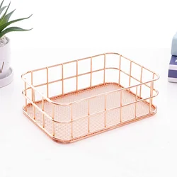 office organizer- Rose Gold Wire Storage Baskets  Rust Proof Steel ,For Cosmetics,jewelry,stationery,book magazine,medicine