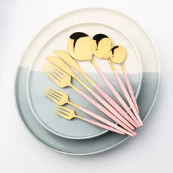 Pink Gold Cutlery Flatware Set Wedding Party Stainelss Steel Silverware Dinnerware Fork Spoons Knives Dessert Tableware