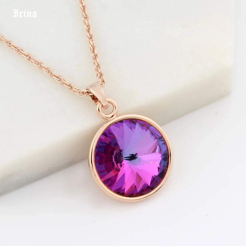 High Quality Classic 12 Color Round Crystal Pendant 585 Rose Gold Color Colorful Korean Pendant And Necklace for Women\'s jewelry