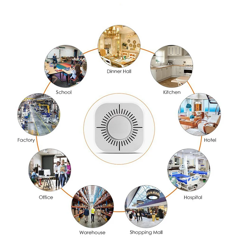 كاشف الدخان الخاص بالحرائق ، مبنى المكاتب ، مستشعر الدخان ، تطبيق الهاتف المحمول ، يربط عدة أشخاص لتلقي الإنذارات