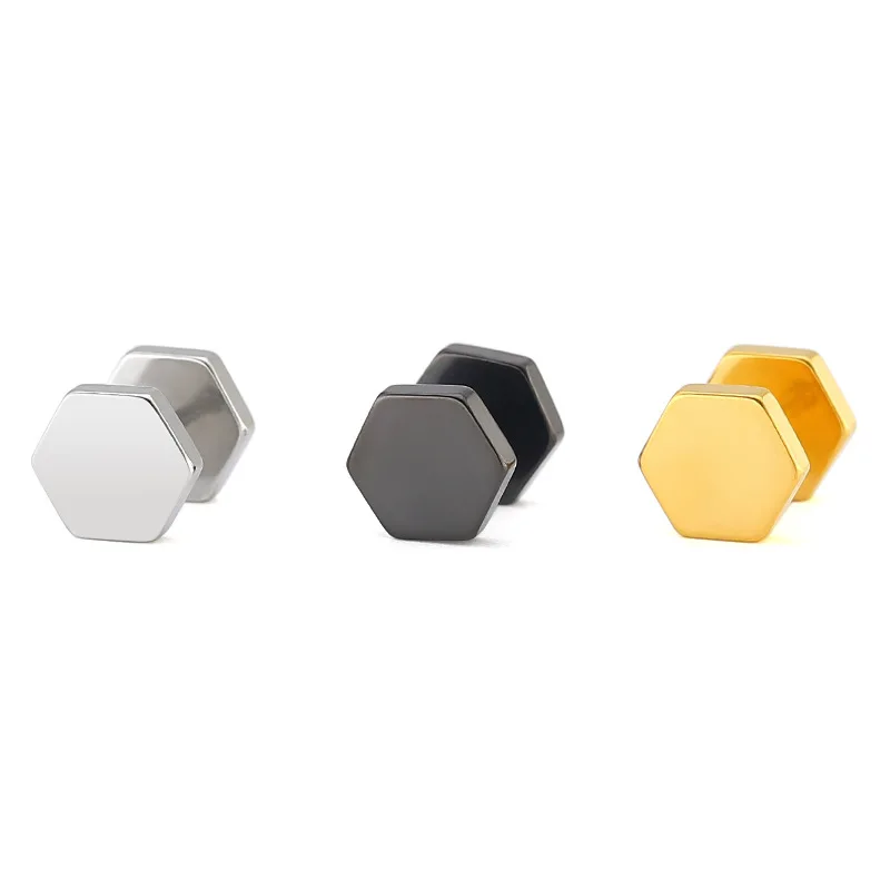 1Pc Titanium Steel Hexagonal Geometry Stud Earrings Polygon Earring Tide Earrings Individuality Jewelry Accessories