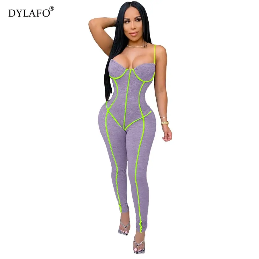 Women Fashion Sexy Tight Spaghetti Strap Jogging Jumpsuits Casual Combinaison Femme Sports Leggings Rompers Overalls Sweatsuit