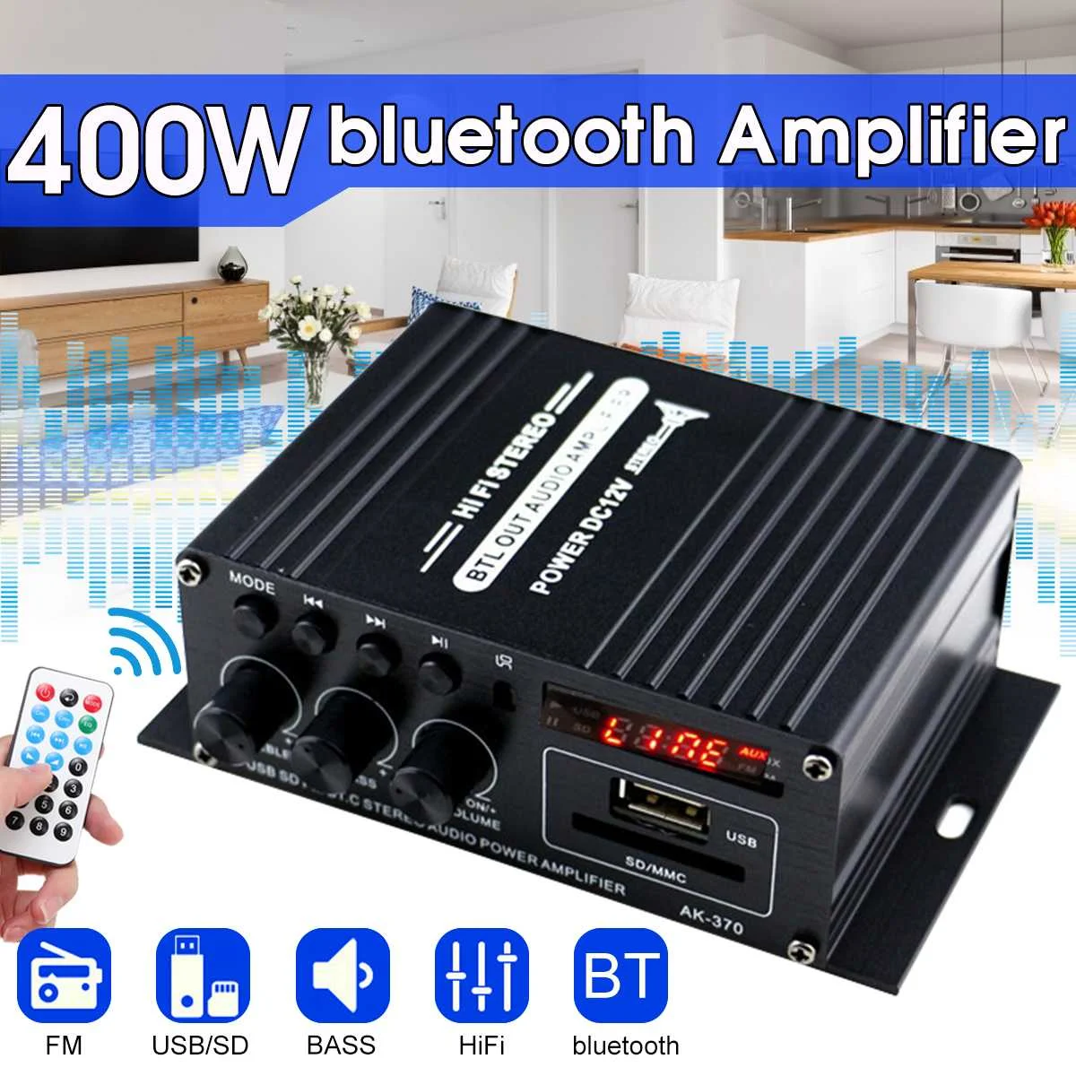 AK380/AK170 800W 12V Power Amplifier bluetooth 5.0 Stereo Home Car