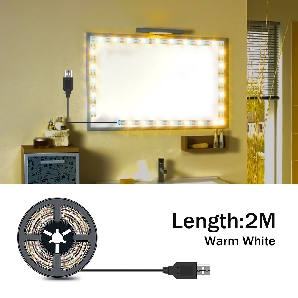 Usb espelho de maquiagem tira lâmpada led não à prova d12 água tira 12v maquiagem espelho luz 0.5 1 2 3 4 5 banheiro penteadeira iluminação