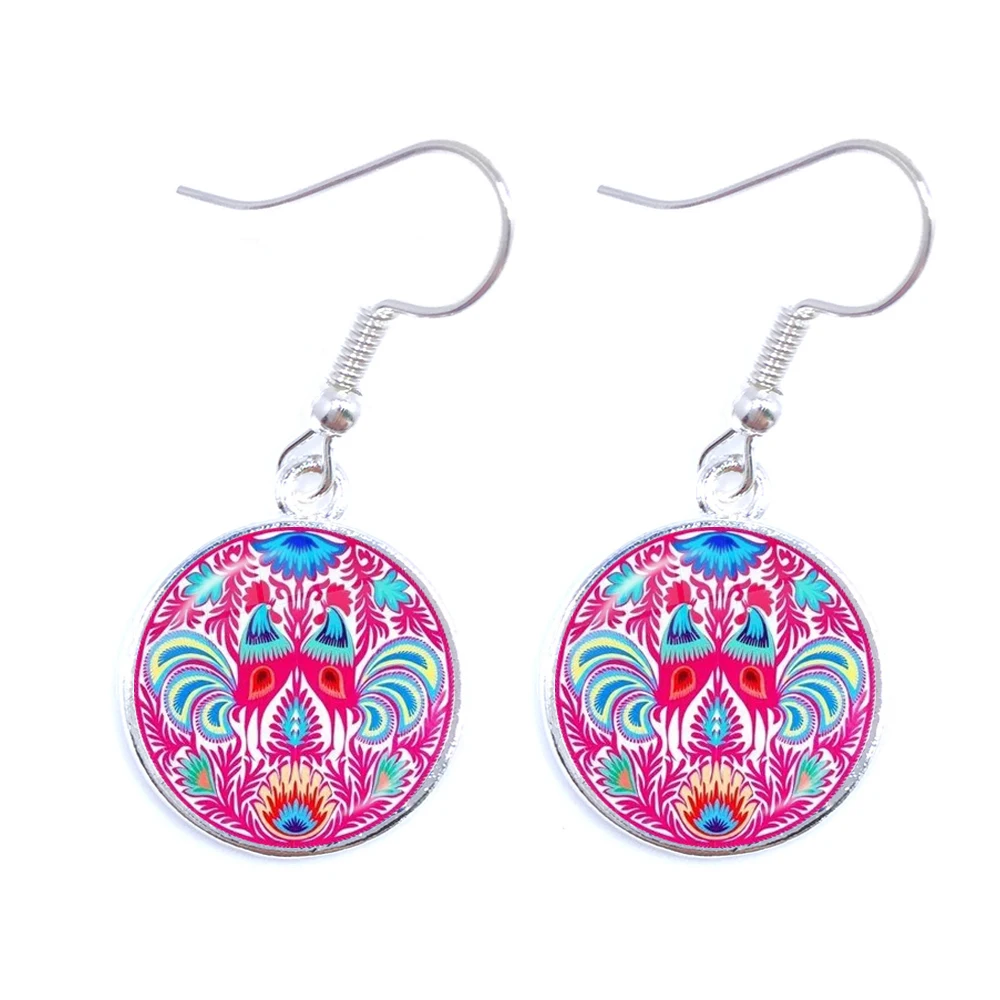Ethnic Polish Folk Art Pattern Drop Earrings Bohemia Fashion Flower Print Round Jewelry For Women Girls Gift