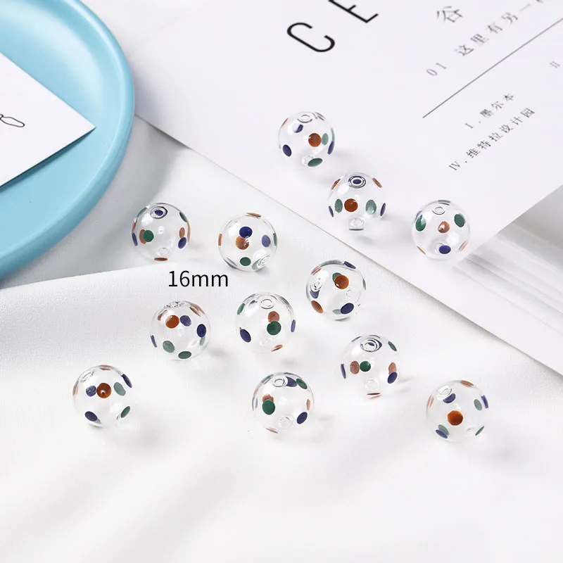 Min order 20pcs/lot 16mm color dots print geometry rounds balls shape Straight hole glass beads diy jewelry earring accessory