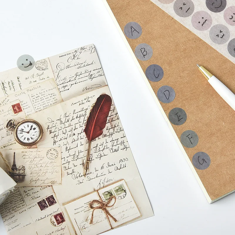 Morandi Small Circle Label Sticker Smiling Face Small Expression Notebook Sealing Decorative Stickers Scrapbooking Stationery