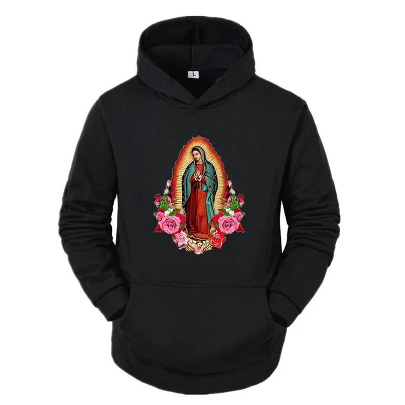 Women\'s Virgin Mary of Guadalupe Printed Hoodie Couple Clothes Korean Fashion Hoodies Warm Sweatshirt Autumn