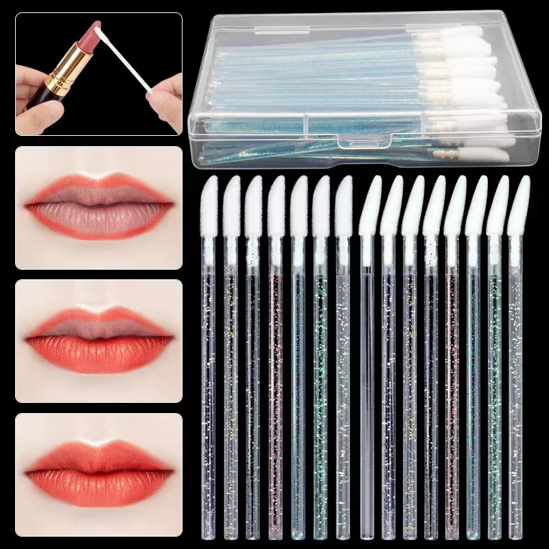 50Pcs Crystal Mascara Wands Applicator Diamond Disposable Lip brushes Cosmetic Eyelash Cleaning Brush women Make Up brushes Tool