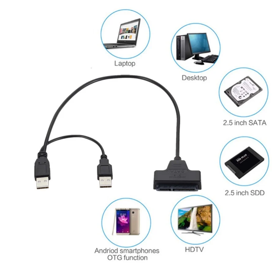 Adattatore cavo da Usb a Sata USB da 2.0 a 2.5 pollici HDD 7 + 15pin SATA per adattatore SATA SSD e HDD usb2.0 alimentato da