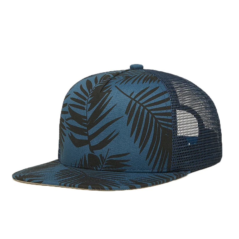 

Men Women Leaf Print SunShade Baseball Mesh Cap Summer Sport Sunscreen Punk Hip Hop Street Dance Adjustable Blue Hat R46