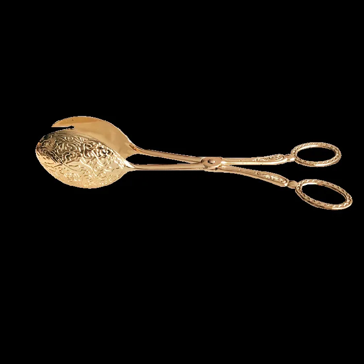 Vintage Retro Bread Steak  Food BBQ Salad Toast Gold Tongs Cake Pastry Tea Clips Clamp Kitchen Cooking Tool Buffet Kitchen 12cm