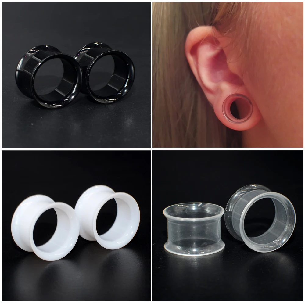 2pcs White Black Transparent Acrylic Ear Tunnel Plug Gauges Piercing Double Curved Saddle Expander Stretcher Body Jewelry