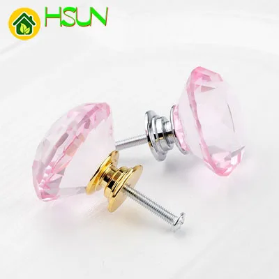 

40mm K9 pink diamond crystal handle simple bedside table wardrobe drawer handle single hole handle silver gold base knob