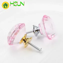 40mm K9 pink diamond crystal handle simple bedside table wardrobe drawer handle single hole handle silver gold base knob