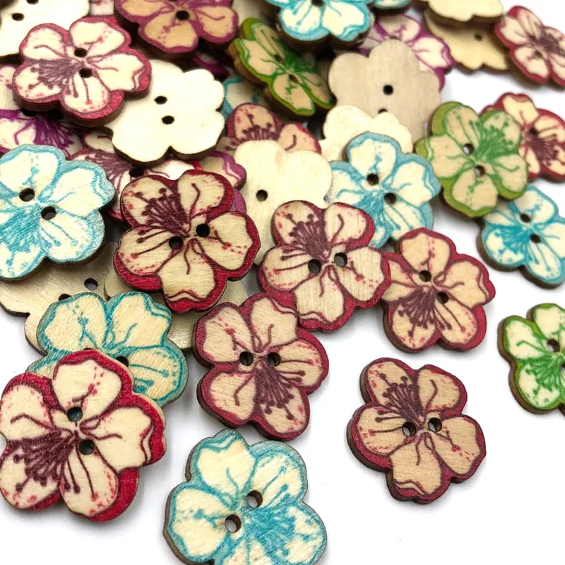 25 pcs Flower Natural Wooden Buttons For Needlework Scrapbooking 2 Holes Buttons Patchwork DIY Craft Sewing Accessories WB523