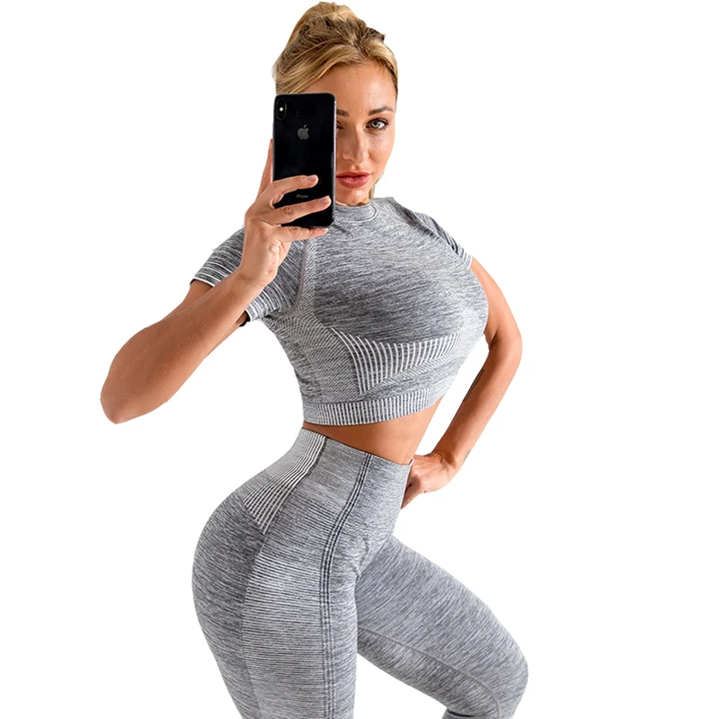 Women\'s Yoga Set Running Seamless Gym Leggings + top Sport TrackSuit Sportswear High Waist Fitness Legging Workout Yoga Suit