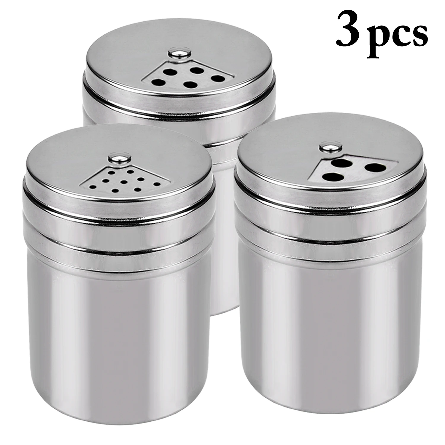 3Pcs Stainless Steel Spice Bottles Airtight Seasoning Bottles Kitchen Gadgets With Rotatable Shaker Top Sugar Salt Pepper Bottle