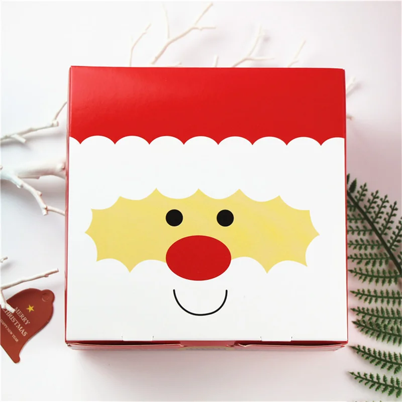 

14*14*5cm 10pcs Merry Christmas Santa Claus Paper Box cookie Macaron Christmas Birthday Party Gifts Packaging