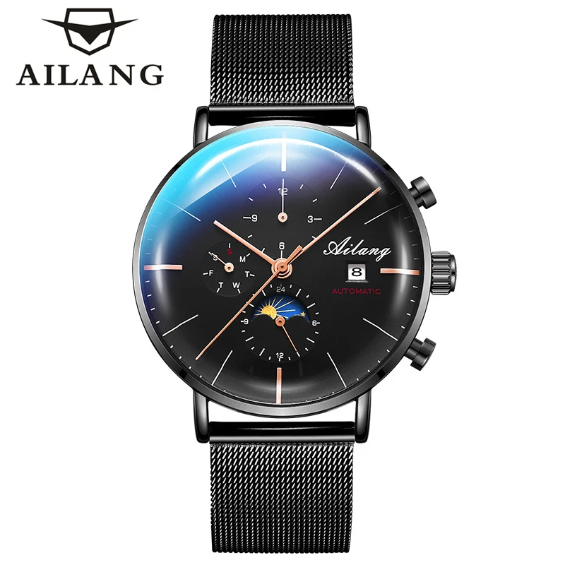 

AILANG Fashio Men Black Automatic Mechanical Watches Stainless Steel Waterproof Date Week Classic Wrist Watches Reloj Hombre