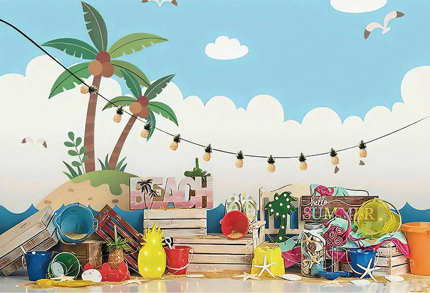 

Mehofond Summer Pool Party Photography Backdrop Blue Sky White Clouds Splish Flowers Scene Baby Birthday Background Photo Studio