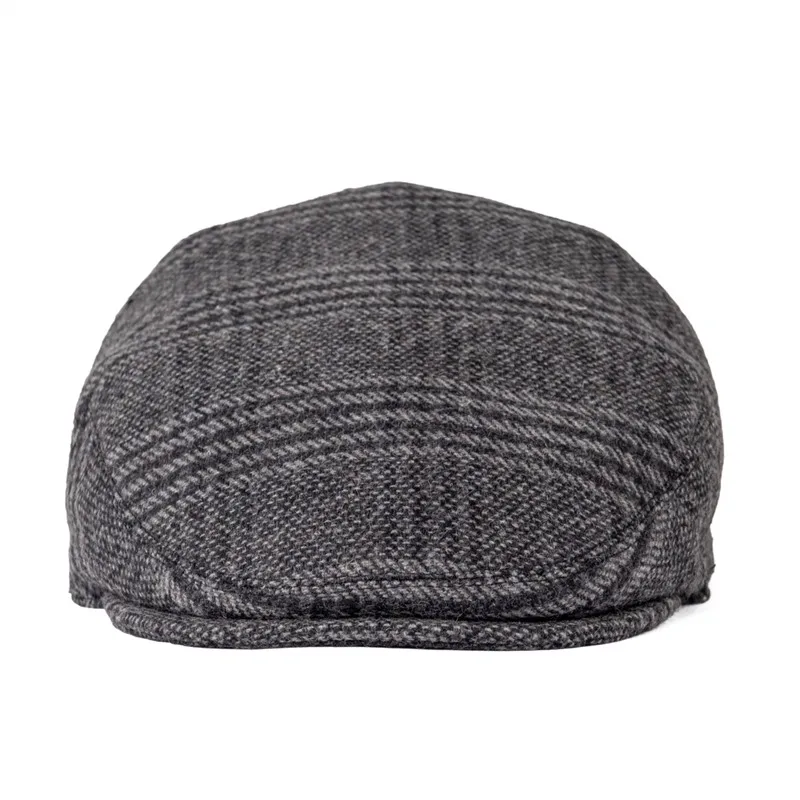 FEINION Autumn Men Cap Summer Hat Wool Blend Flat Caps Large Check Herrinbone Hats 721