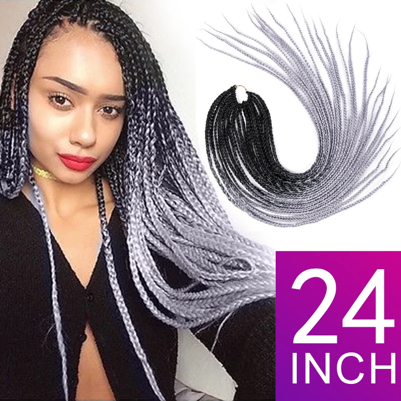 

Silike Ombre 24 inch Box Braid Crochet Braids 24 Roots/pack Synthetic Braiding Hair Extension Heat Resistant Fiber Bulk