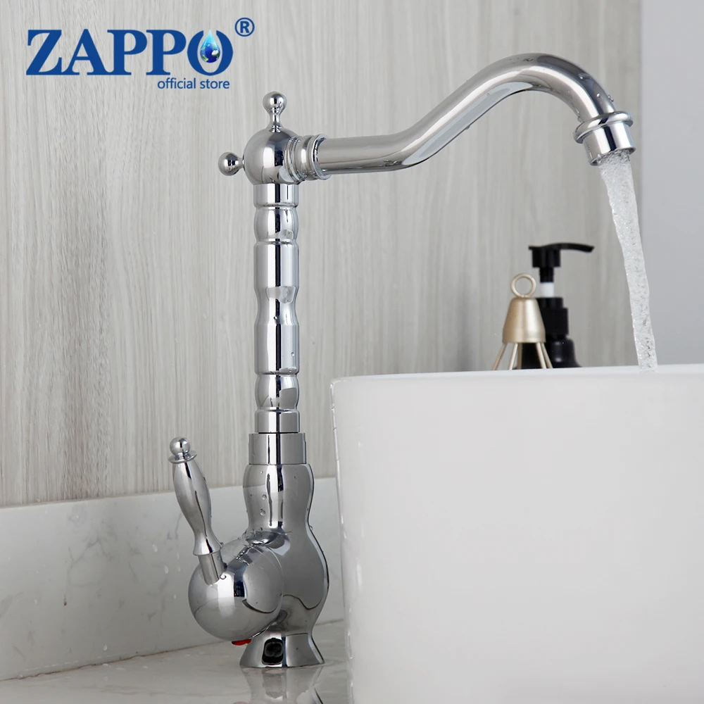 

ZAPPO Bathroom Mixer Chrome Finish Kitchen Sink Swivel Faucet Mixer Taps Vanity Brass Ceramic Handle Mixer Tap Faucets