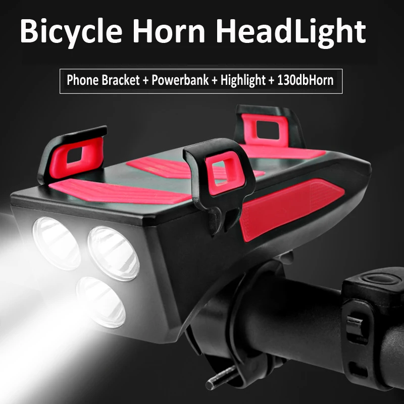 Newest 4 in 1 Bike Phone Holder Power Bank Bicycle Light Mobile Cellphone Holder Stand For iPhone Samsung Xiaomi Phones Bracket