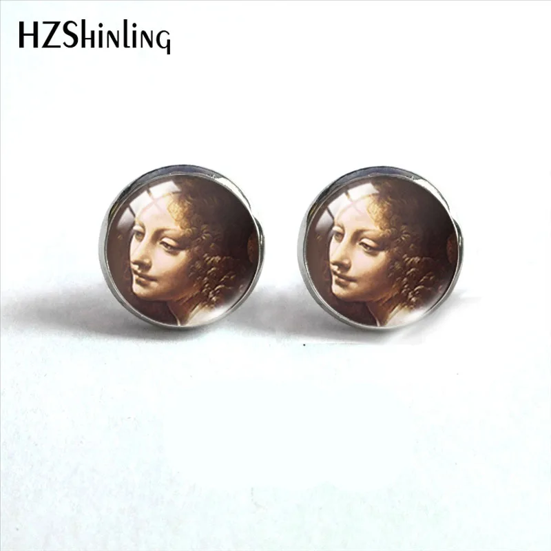 2021 New Leonardo Da Vinci Stud Earring Mona Lisa Painting Round Earrings Handmade Glass Dome Photo Printed Jewelry Gifts