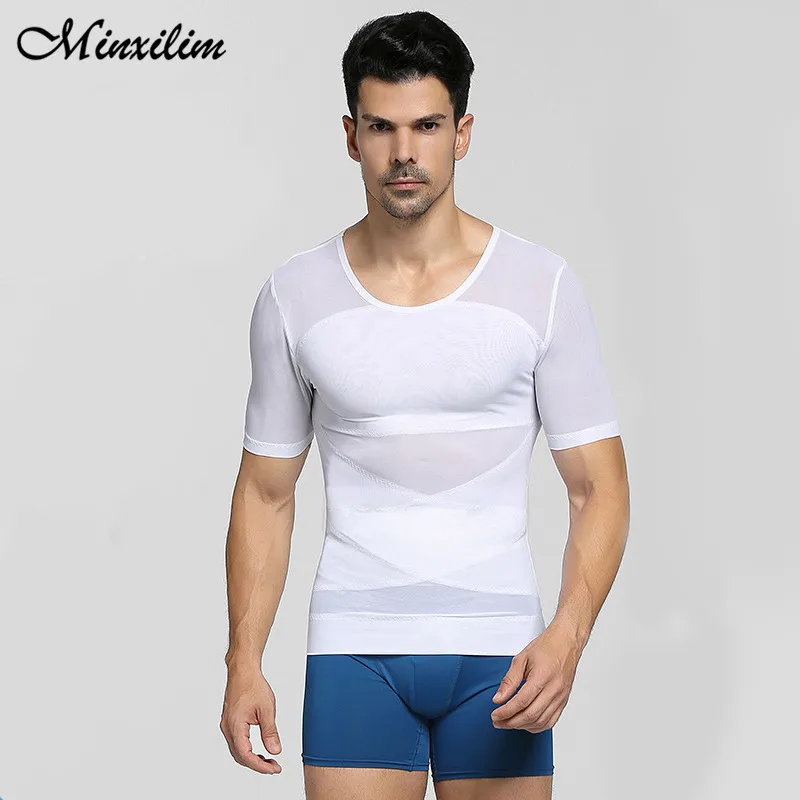 Minxilim Man Undershirt Seamless Slimming Body Shaper Men\'s Compression Shirt Shaperwear Workout Clothes Abs Abdomen Slim Tees