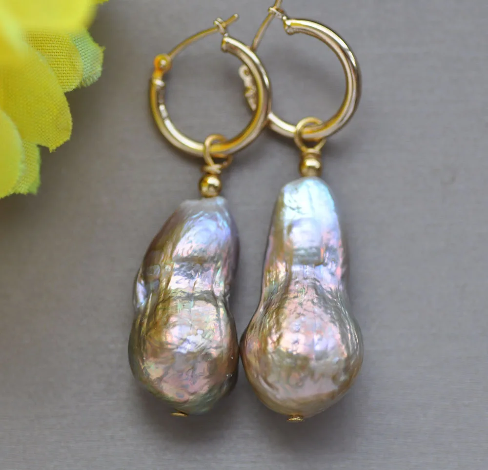 MTC·STAR Z10174 25mm Natural Peacock Lavender Drop Edison Keshi Pearl Dangle Earring