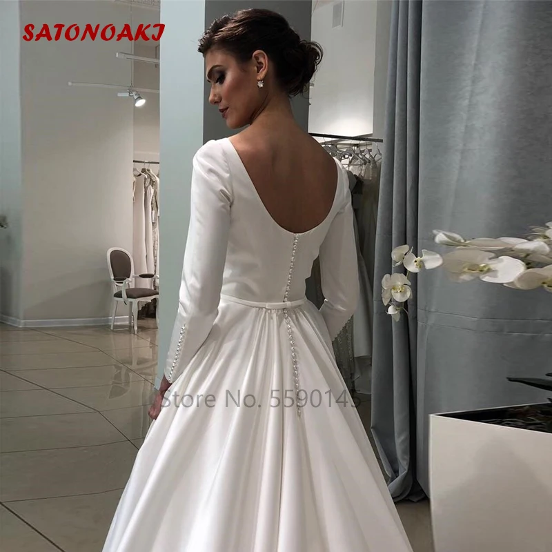 Elegante Vestido De Novia De satén con manga larga, ropa De Novia Simple, tienda en línea