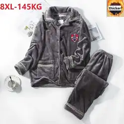 Conjunto de Pijamas de franela gruesa para hombre, ropa de dormir cálida de forro polar, 7XL 8XL talla grande, traje de gran tamaño para el hogar, ferlier 58 m, Invierno