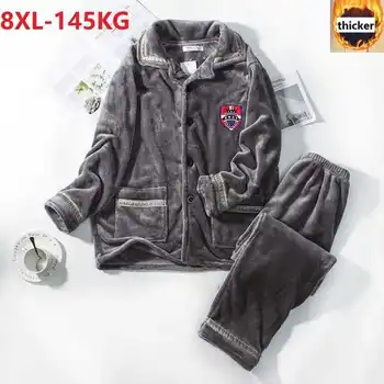 Inverno conjuntos de pijamas de flanela grossa dos homens lã quente pijamas mais tamanho 7xl 8xl casa pijamas oversize terno homewear 58 mferlier