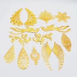 10 Pieces Gold color Phoenix dragon Metal Filigree Big Flowers Slice Charms Wrap Connector Jewelry DIY Components Hair Accessory