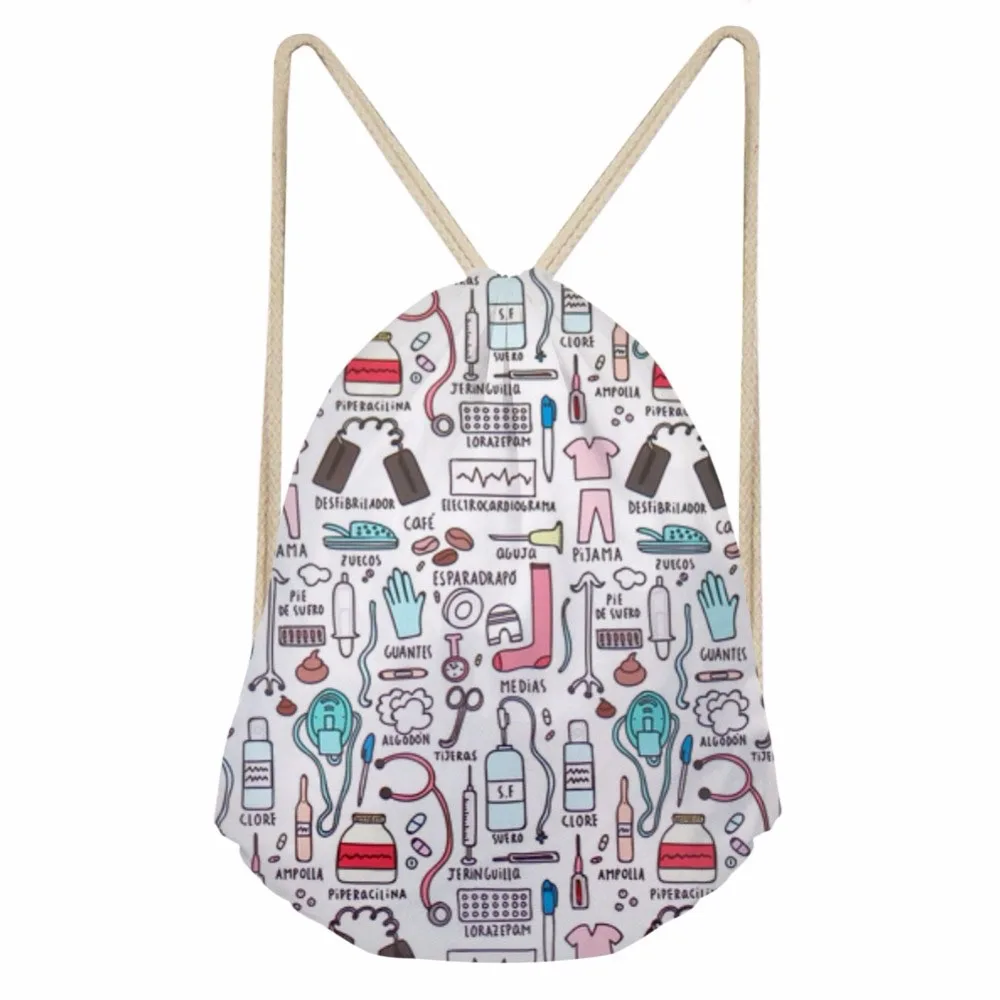 Fashion Cartoon Nurse 3D Printing Drawstring Bags for Teen Girls Softback Large Students backpack Storage Beach Bags