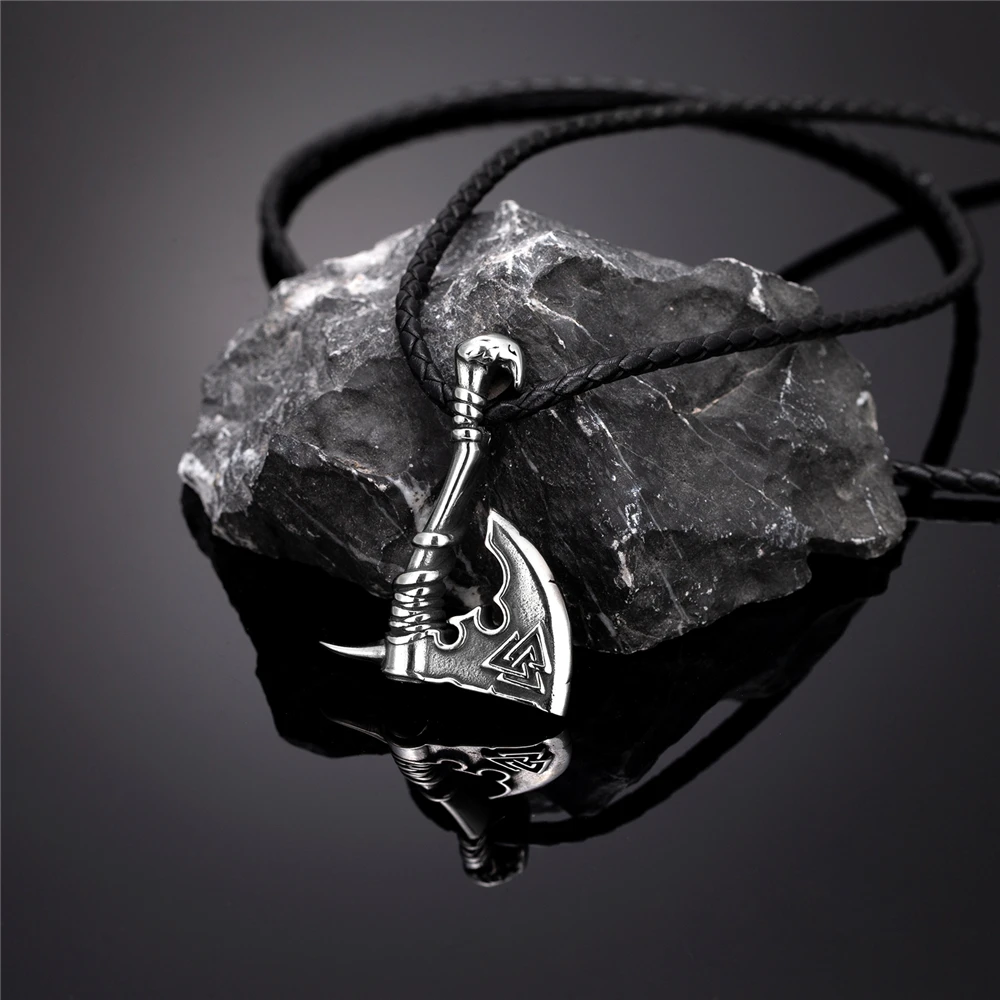 Herren-Halskette aus Edelstahl mit Wikinger-Thor-Hammer-Anhänger, doppelseitiger nordischer Anker-Amulett-Anhänger, skandinavischer Vintage-Schmuck. – Detail 14