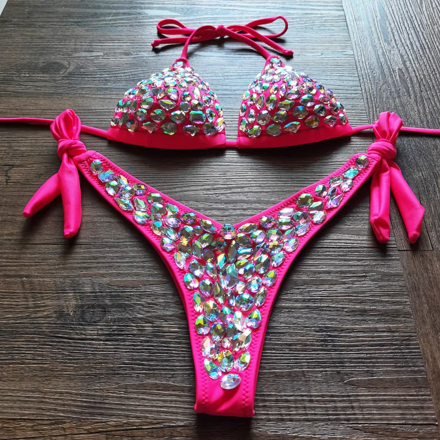 

Sparkly Rhinestones Bikini Set Women DJ Dancer Bar Nightclub Pole Dance Sexy Stage Wear Carnival Party Show Rave Outfits
